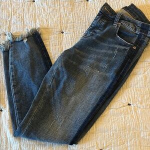 Pistola Blue Distressed Women’s Skinny Jeans with Frayed Hem